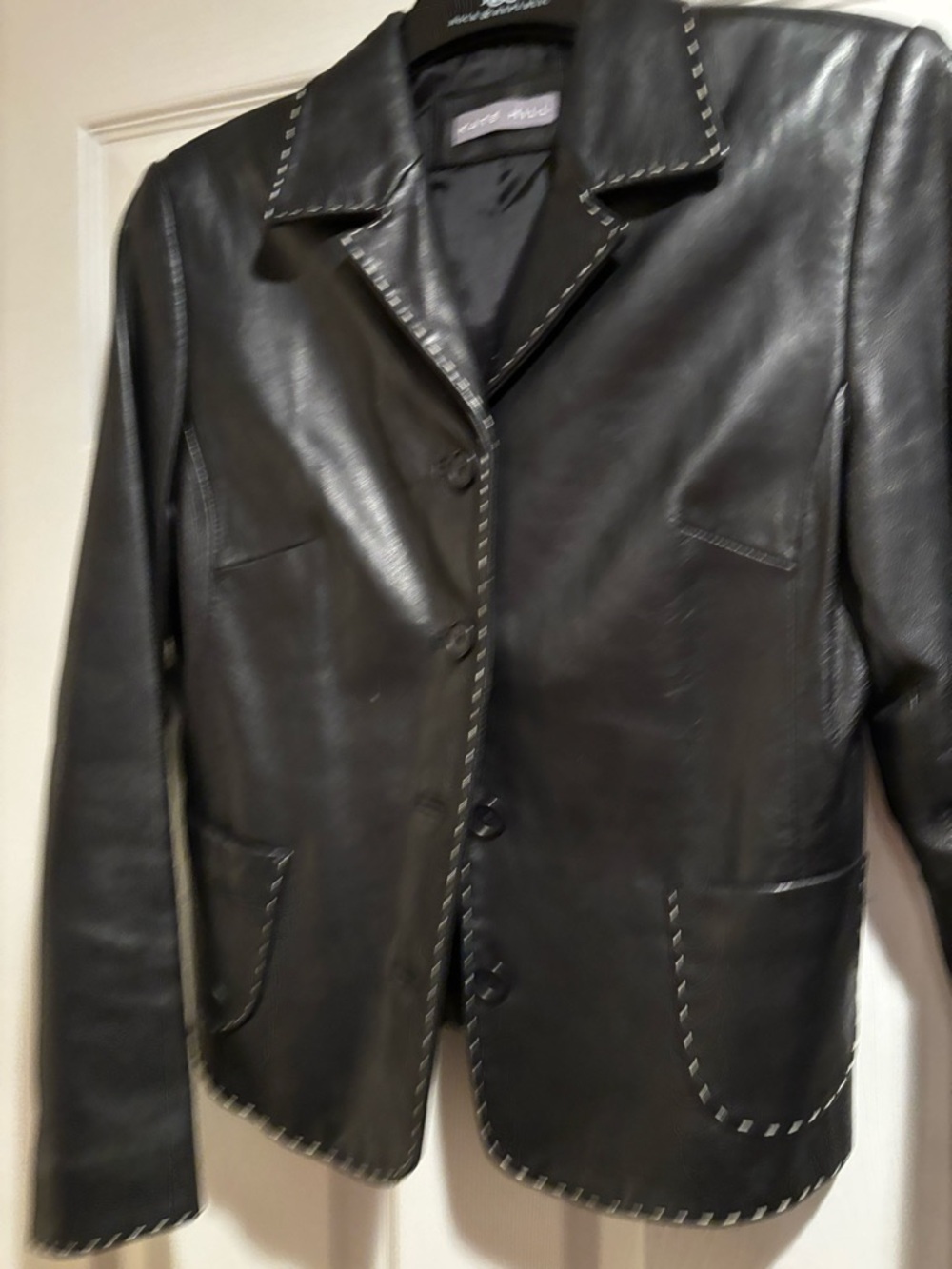 Black Leather Topstitched Jacket/Blazer - Picture 2 of 14